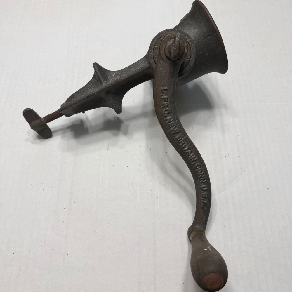 Antique L.F.&C. Universal No 1 Meat Grinder Cast Iron Hand Crank Wood Handle USA